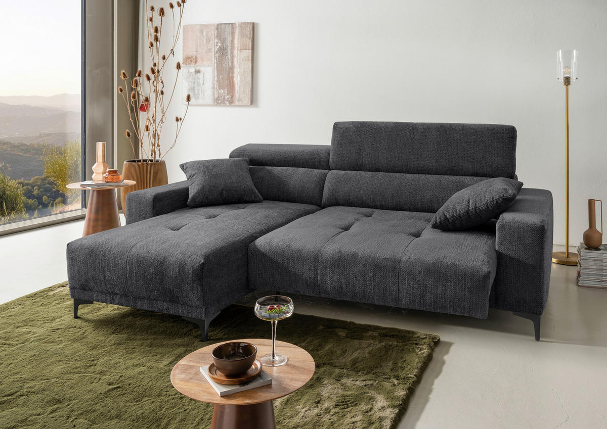 ECKSOFA Chenille Anthrazit  - Anthrazit/Schwarz, Basics, Textil/Metall (183/250cm) - Livetastic