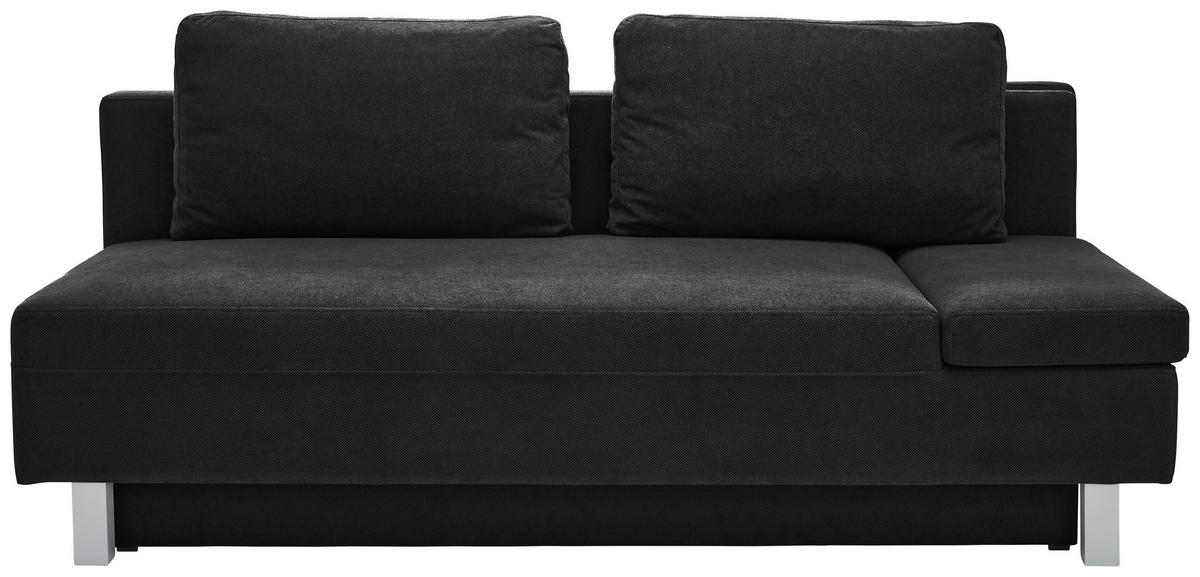 SCHLAFSOFA  mit Stoffauswahl, Schlafen auf Sitzhöhe, Armteil rechts Flachgewebe Schwarz  - Chromfarben/Schwarz, Design, Holz/Textil (205/77-93/99cm) - Novel