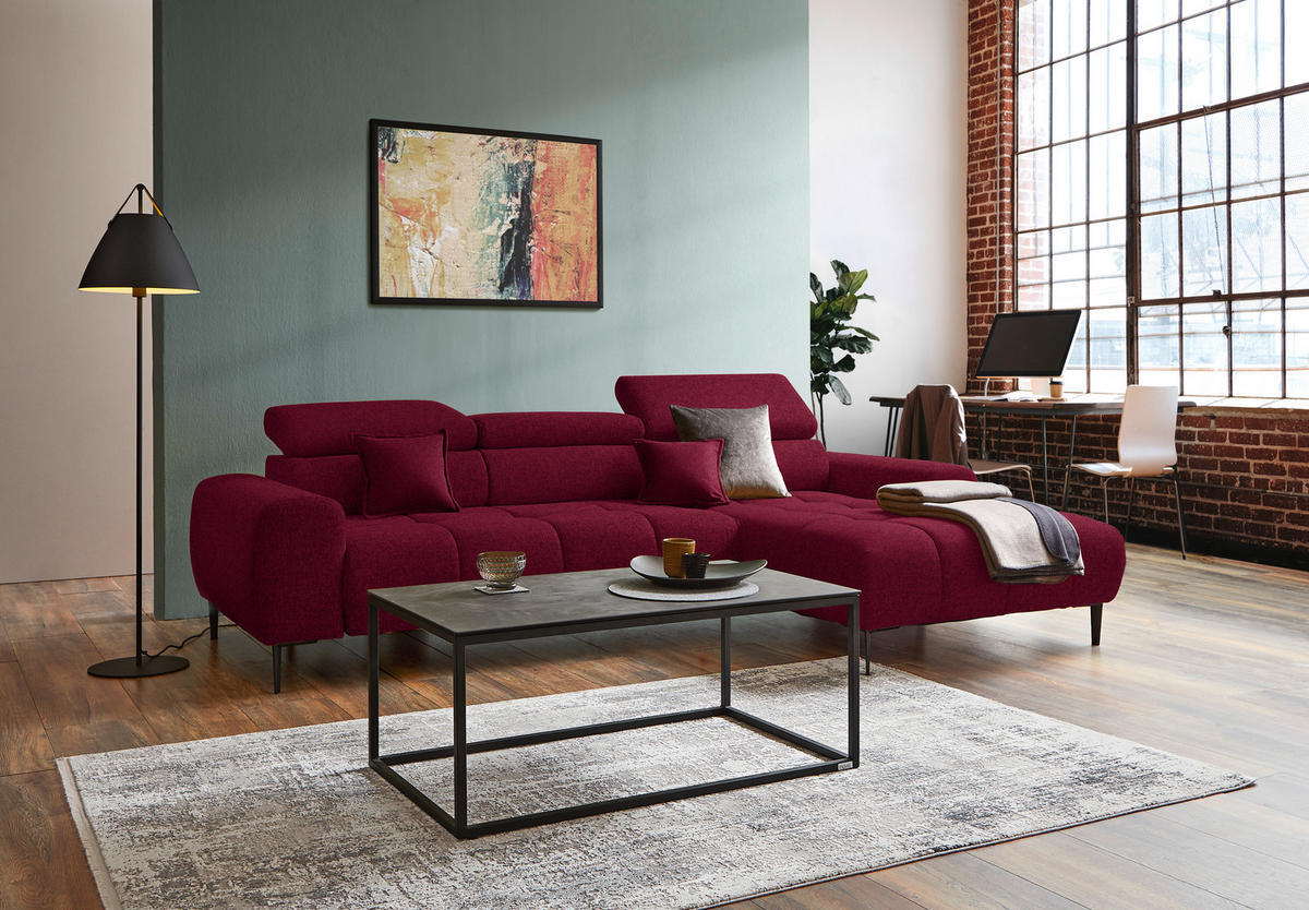 ECKSOFA in Webstoff Rot  - Rot/Schwarz, Design, Textil/Metall (270/177cm) - Welnova