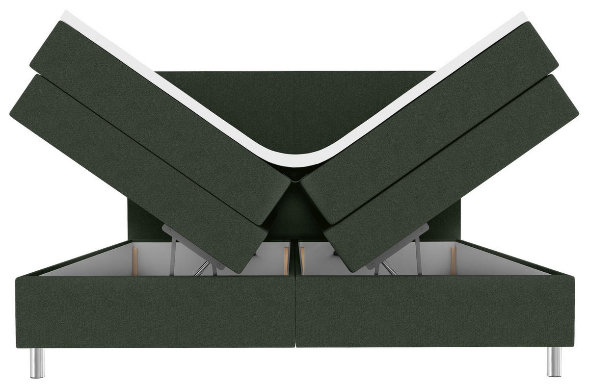 BOXSPRINGBETT 200/200 cm,  in Grün, Bettkasten, Topper, Matratzen, H3 = fest  - Chromfarben/Grün, KONVENTIONELL, Kunststoff/Textil (200/200cm) - Boxxx