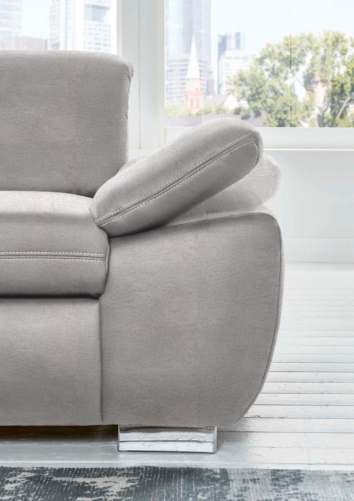 ECKSOFA in Mikrofaser Ecru  260/318 cm  - Ecru/Silberfarben, Design, Textil/Metall (260/318cm) - Beldomo Speed