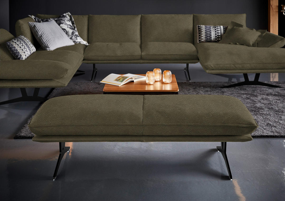 WOHNLANDSCHAFT  in Echtleder Olivgrün  - Schwarz/Olivgrün, Natur, Leder/Metall (217/359/155cm) - Dieter Knoll