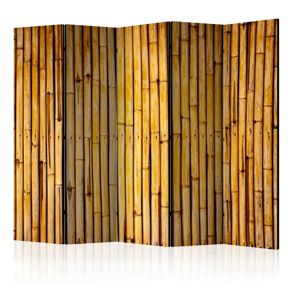 PARAVENT mit 5  Flügel - Hellbraun/Gelb, Basics, Holz/Textil (225/172/3cm) - artgeist
