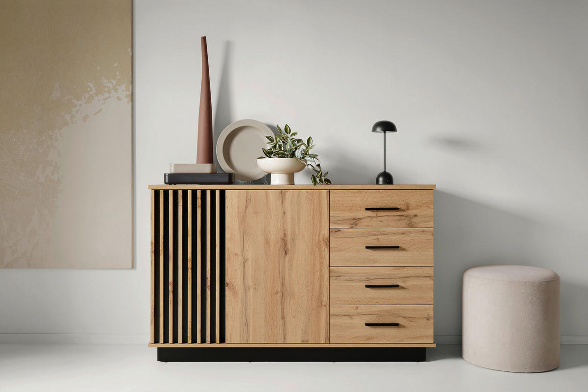 KOMMODE  in 141,2/88,2/40 cm  - Eiche Wotan/Schwarz, MODERN, Holzwerkstoff/Kunststoff (141,2/88,2/40cm) - home24