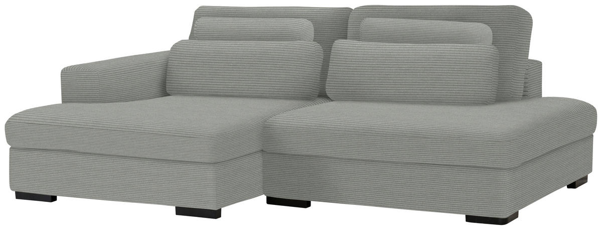 ECKSOFA in Cord, Velours Hellgrau  - Hellgrau/Schwarz, Design, Kunststoff/Textil (158/223cm) - Lomoco