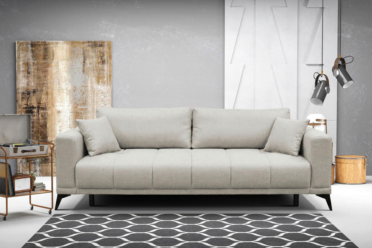 SCHLAFSOFA GRANDE in Chenille Grau  - Schwarz/Grau, Design, Textil/Metall (238/83/98cm) - MID.YOU