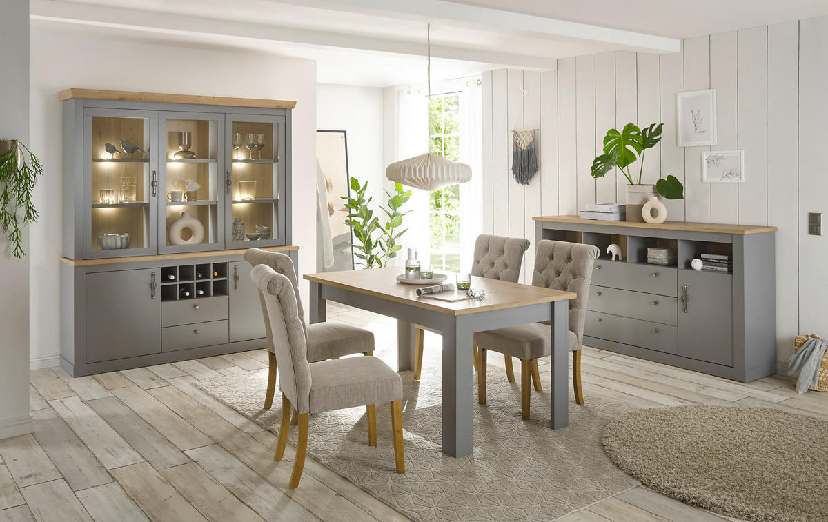 SIDEBOARD  in 198/104/44 cm  - Eichefarben/Silberfarben, Design, Holzwerkstoff/Metall (198/104/44cm) - MID.YOU
