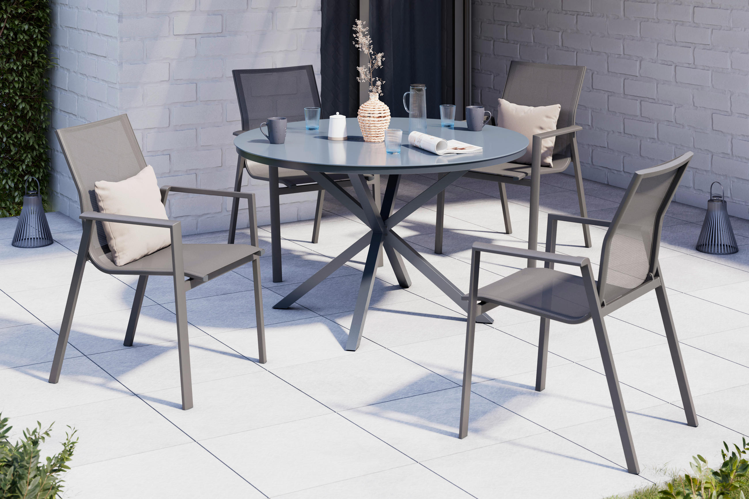 STAPELSESSEL Aluminium Dunkelgrau  - Dunkelgrau, MODERN, Textil/Metall (56.6/88.5/61.5cm) - Ambia Garden