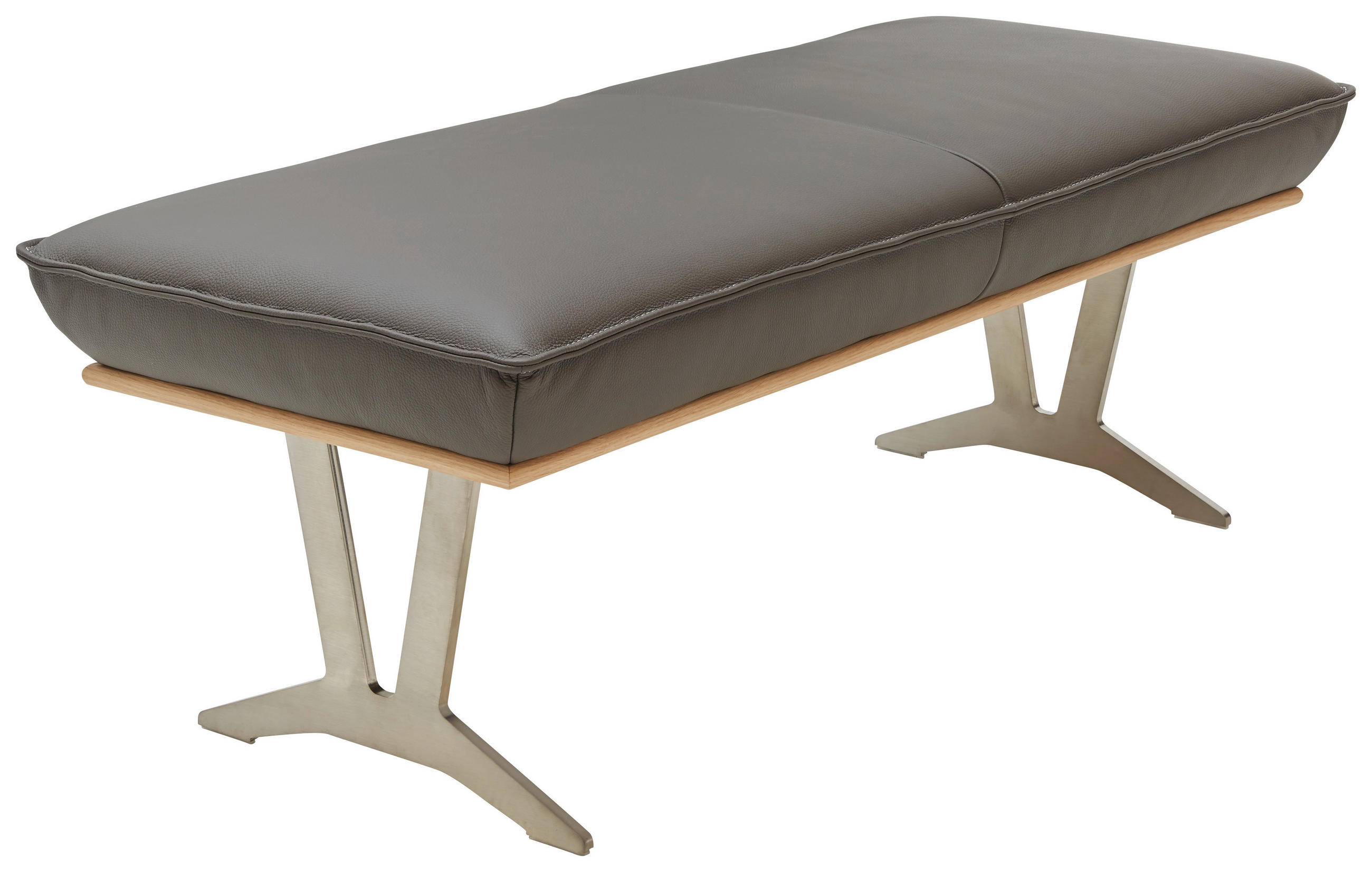 DLHÁ TABURETKA, drevo, kov, koža, 130/49/54 cm - bahenná hnedá/farba ušľachtilej ocele, Design, kov/koža (130/49/54cm) - Ambiente