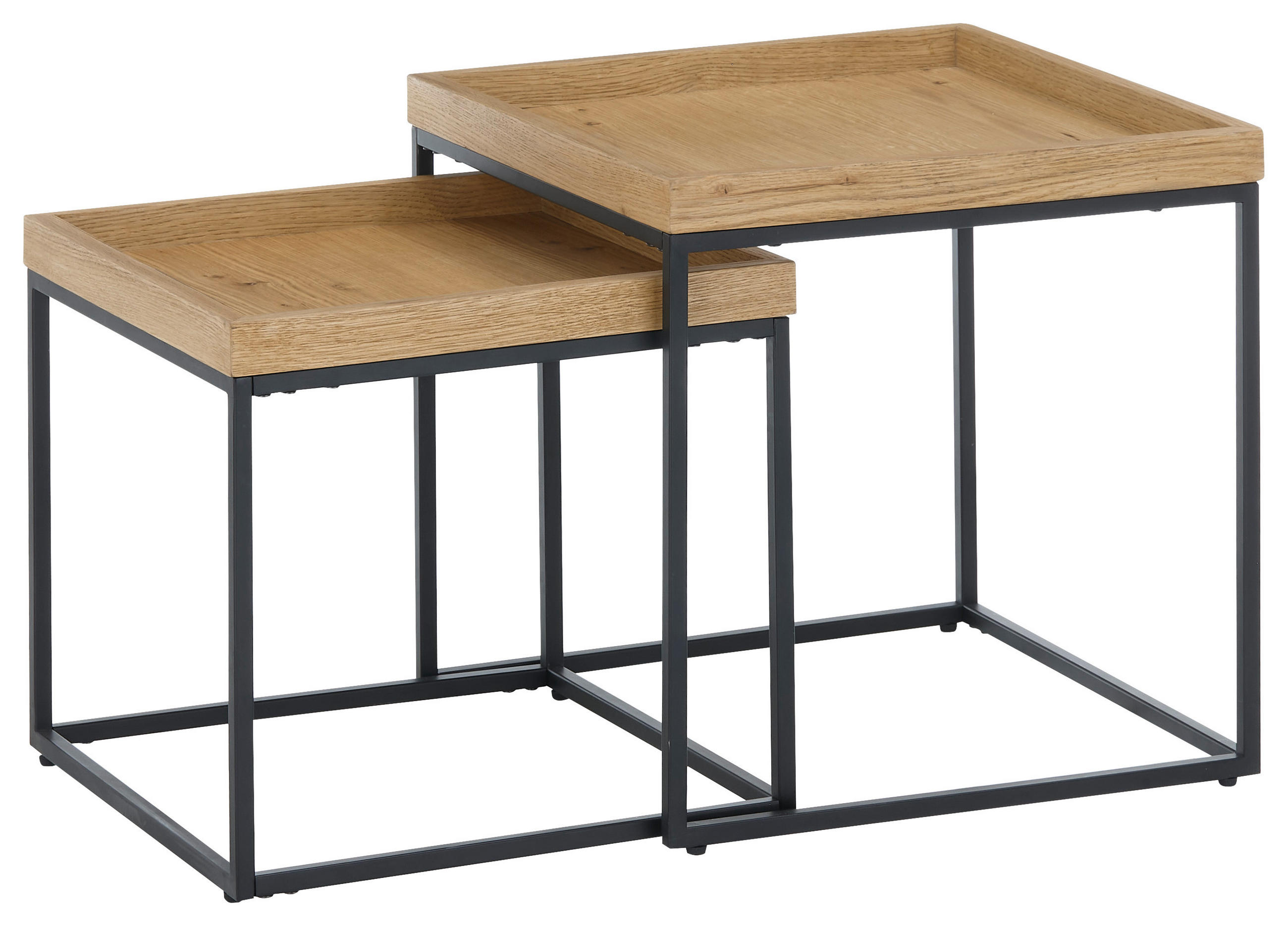COUCHTISCHSET in Holz, Metall, Holzwerkstoff 50/50/50 cm  - Eichefarben/Schwarz, Design, Holz/Holzwerkstoff (50/50/50cm) - Novel