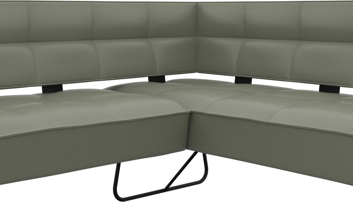 ECKBANK 165/207 cm Echtleder Graugrün   - Schwarz/Graugrün, Design, Leder/Metall (165/207cm) - Moderano