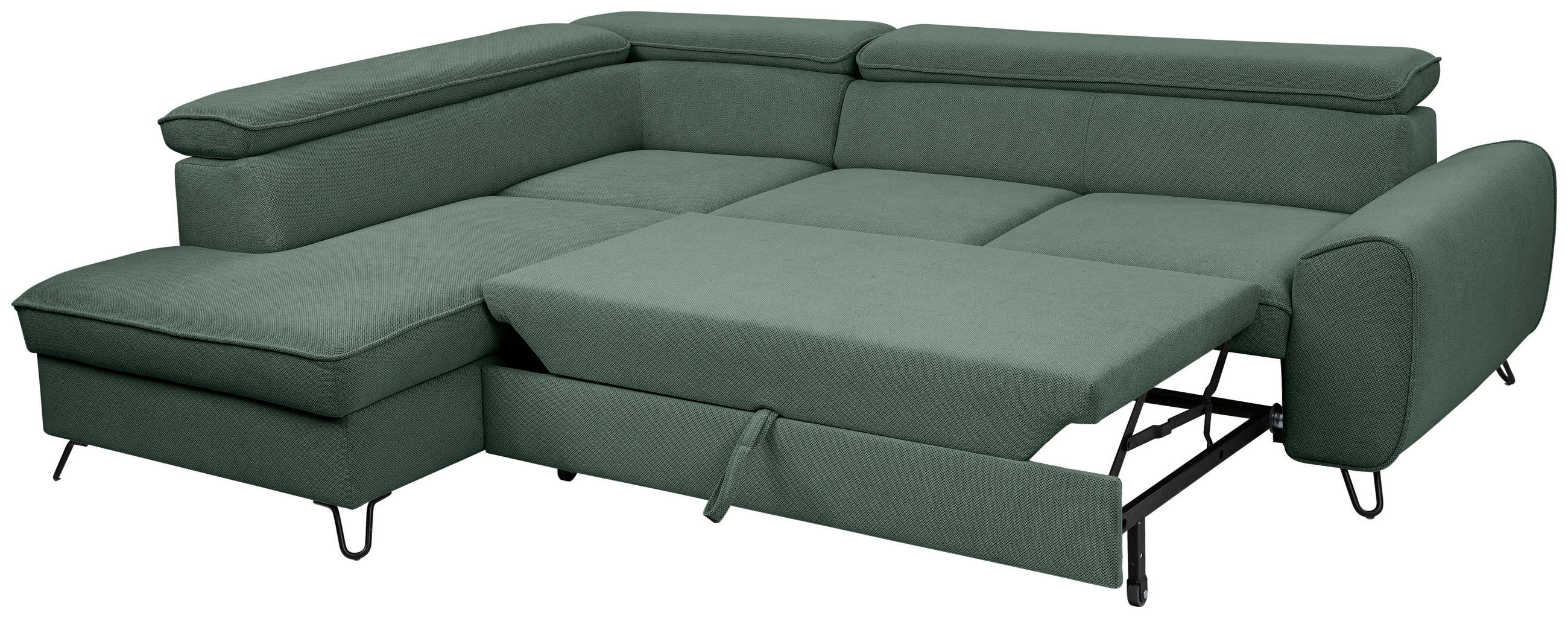 ECKSOFA in Flachgewebe Waldgrün  - Waldgrün/Schwarz, Design, Textil/Metall (200/250cm) - Stylife