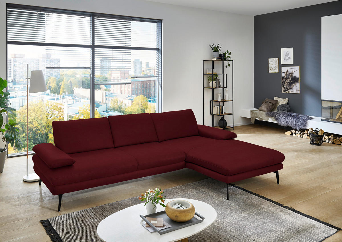 ECKSOFA in Echtleder Dunkelrot  - Schwarz/Dunkelrot, Design, Leder/Metall (310/180cm) - Dieter Knoll