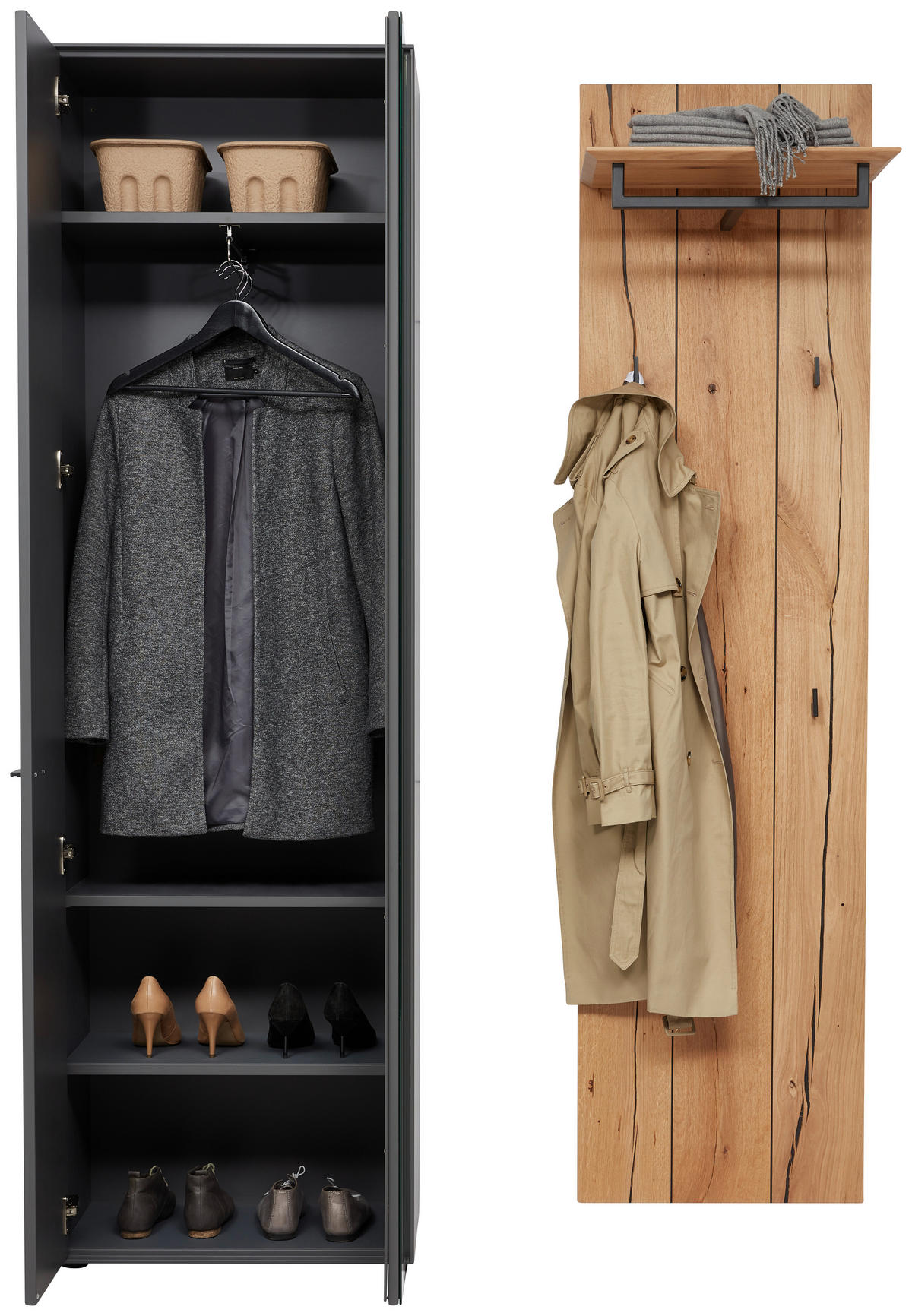 GARDEROBE  in 128,8/205,5/37,1 cm  - Wildeiche/Grau, Design, Glas/Holz (128,8/205,5/37,1cm) - Dieter Knoll