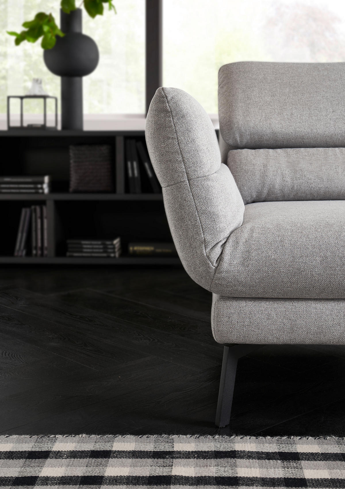 ECKSOFA in Flachgewebe Anthrazit  - Anthrazit/Schwarz, Design, Textil/Metall (256-363/212-253cm) - Dieter Knoll