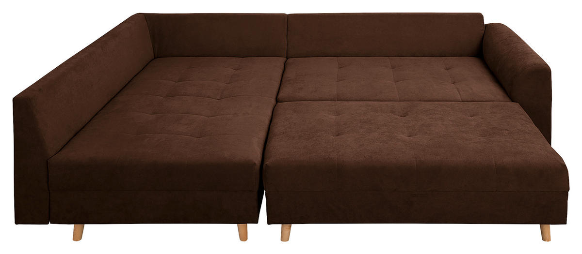ECKSOFA inkl. Hocker Ariella in Mikrofaser Dunkelbraun  161/231 cm  - Dunkelbraun/Naturfarben, Design, Holz/Textil (161/231cm) - Livetastic