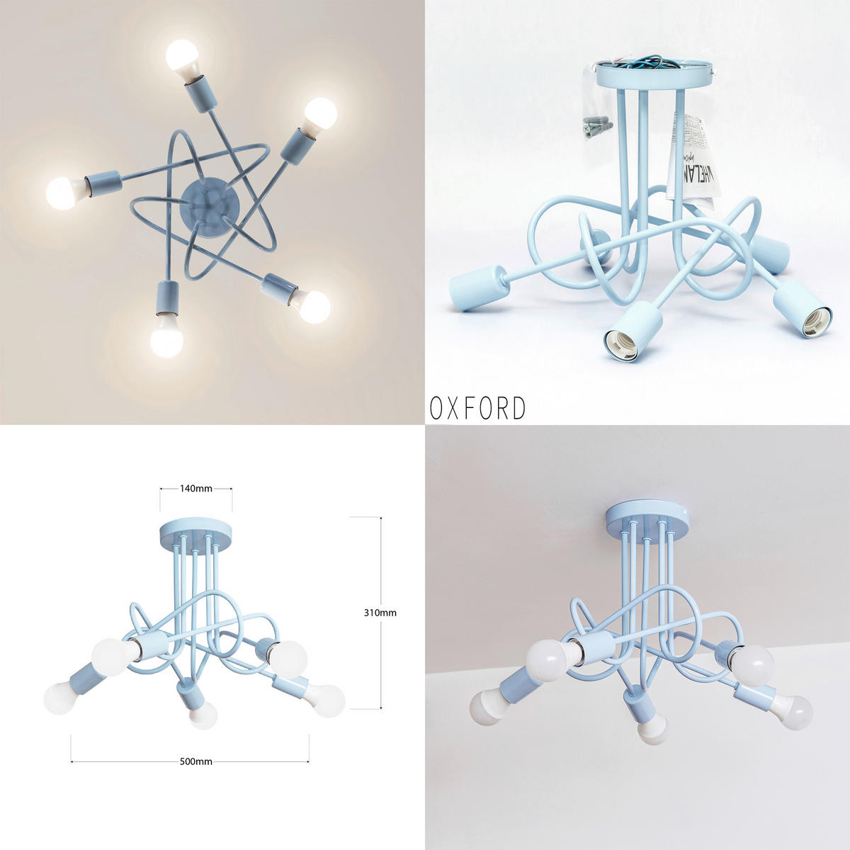 KINDERDECKENLEUCHTE OXFORD 50/50/31 cm   - Pastellblau, LIFESTYLE, Metall (50/50/31cm)