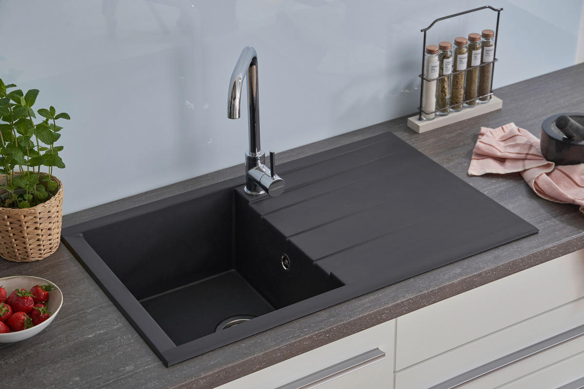 SPÜLE 1712HOUSTON80X50S  - Schwarz, Trend, Glas/Kunststoff (80/21/50cm) - Respekta