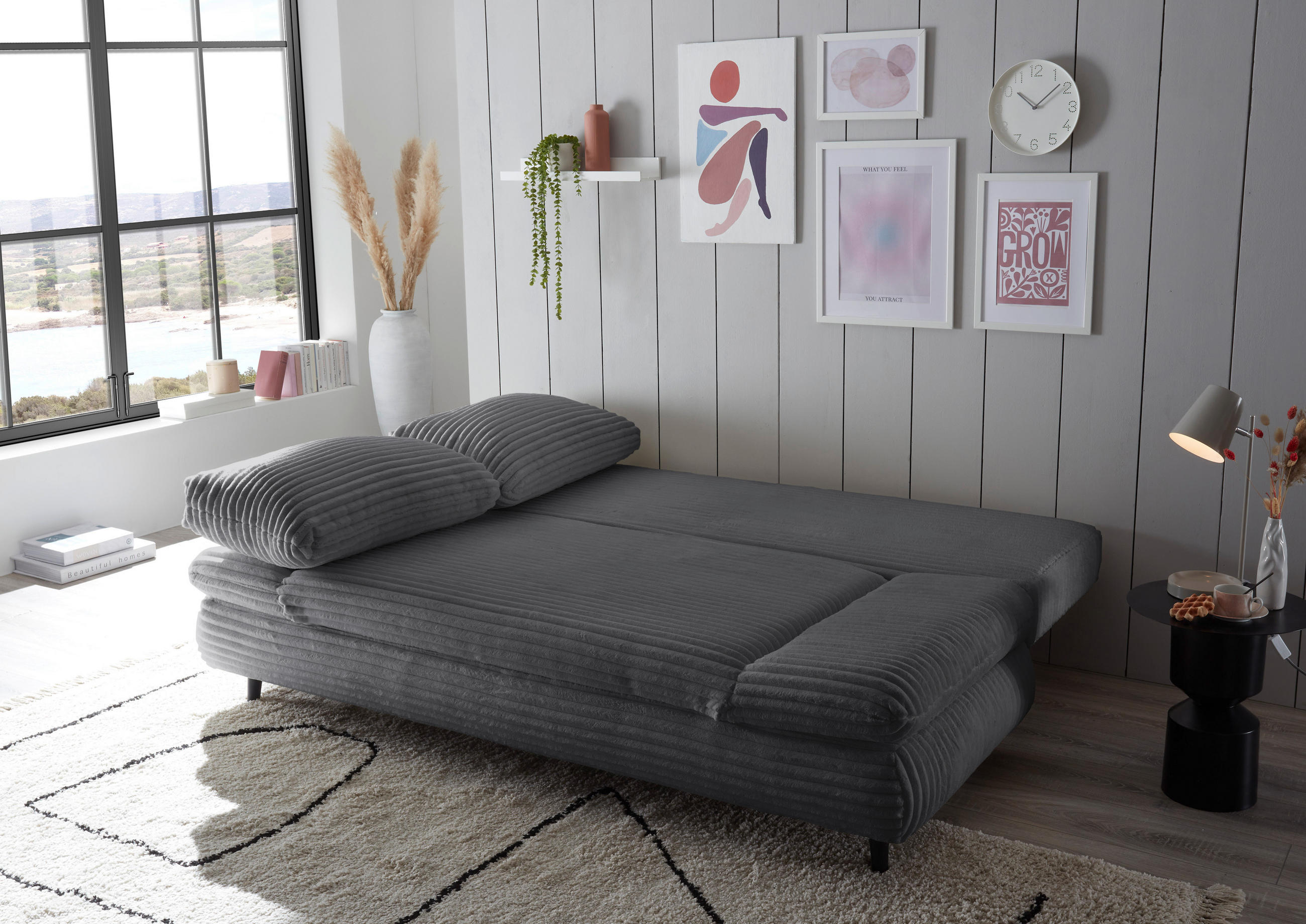 BÄDDSOFFA i manchester antracit  - svart/antracit, Klassisk, trä/textil (212/88/101cm) - MID.YOU