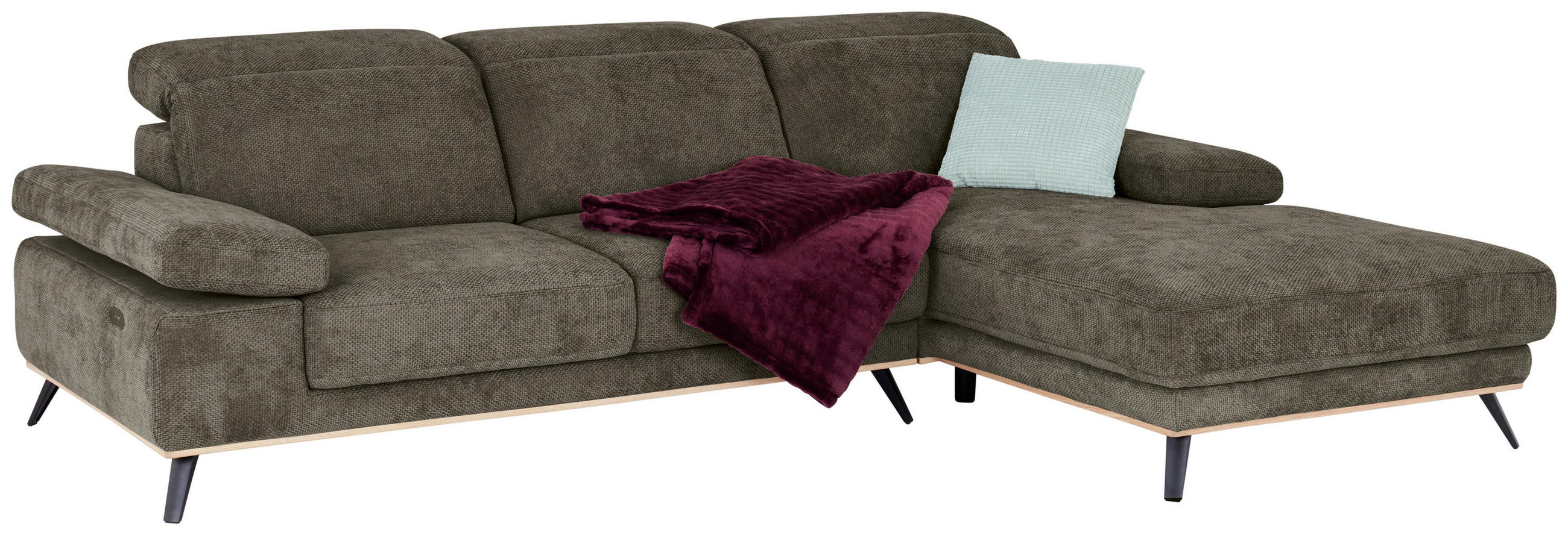 ECKSOFA in Struktur Olivgrün  - Schwarz/Olivgrün, Modern, Textil/Metall (283/194cm) - MID.YOU