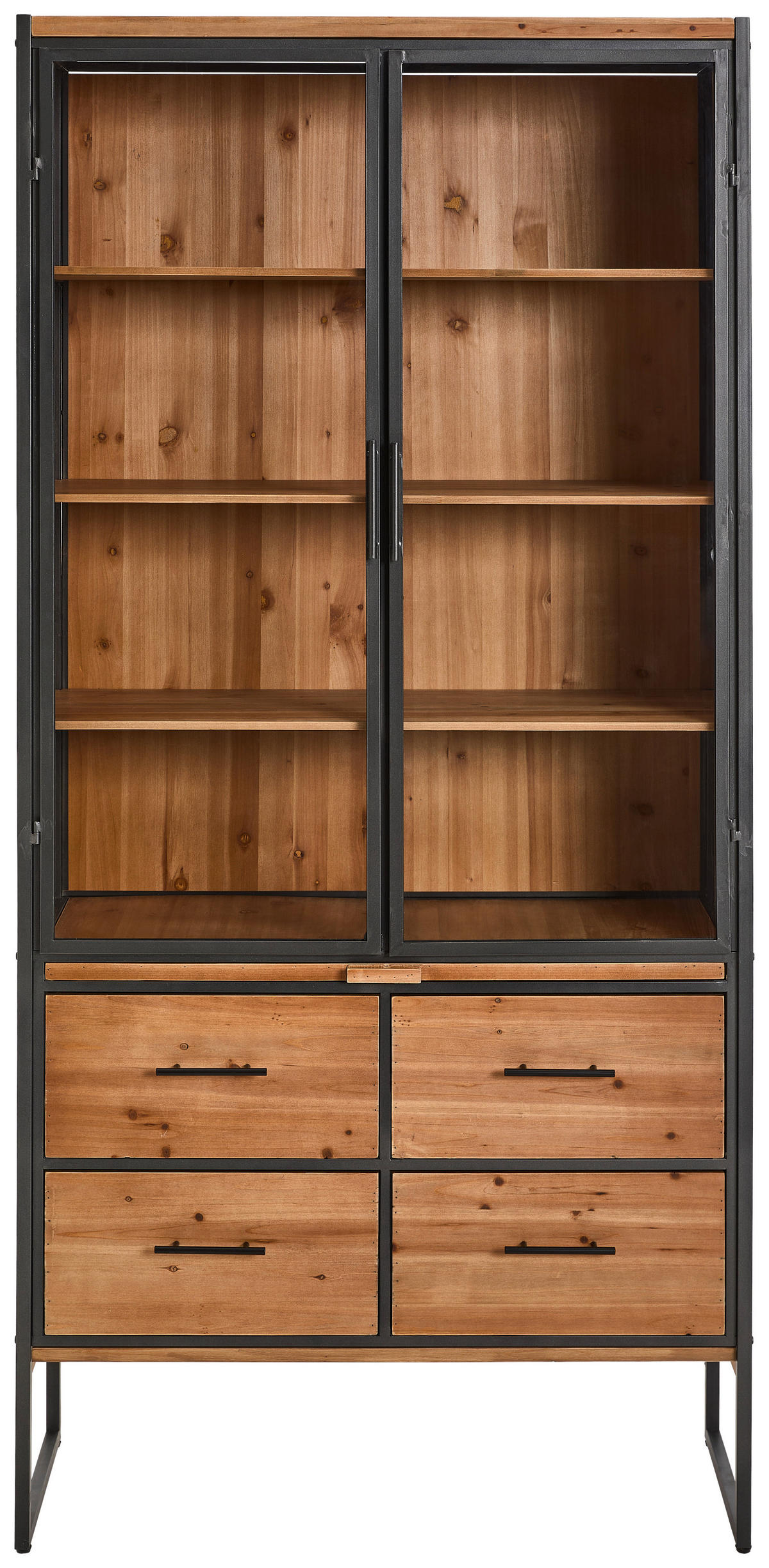 VITRINE in massiv Tanne Naturfarben, Schwarz  - Klar/Schwarz, Natur, Glas/Holz (100/210/41.5cm) - Livetastic