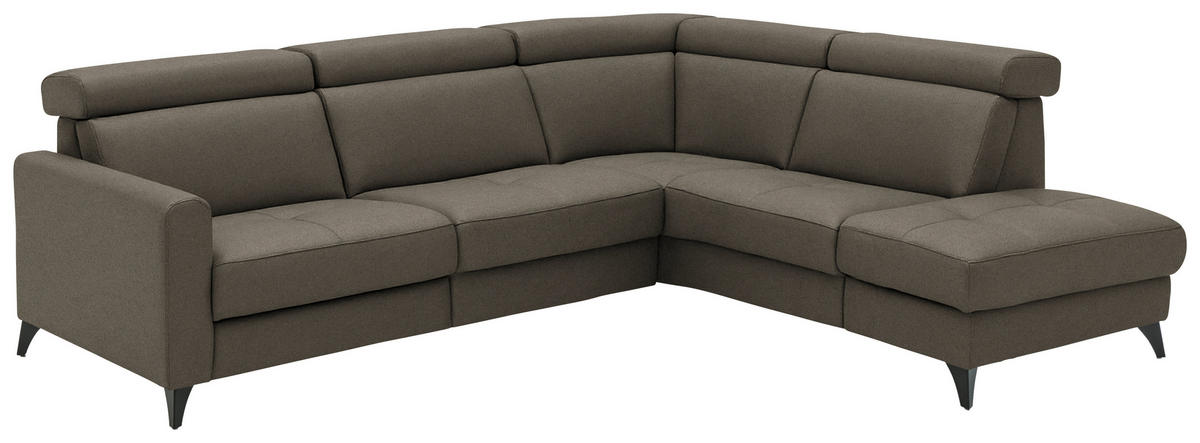 ECKSOFA Beldomo System in Flachgewebe Dunkelbraun  276/214 cm  - Dunkelbraun/Schwarz, KONVENTIONELL, Textil/Metall (276/214cm) - Beldomo System
