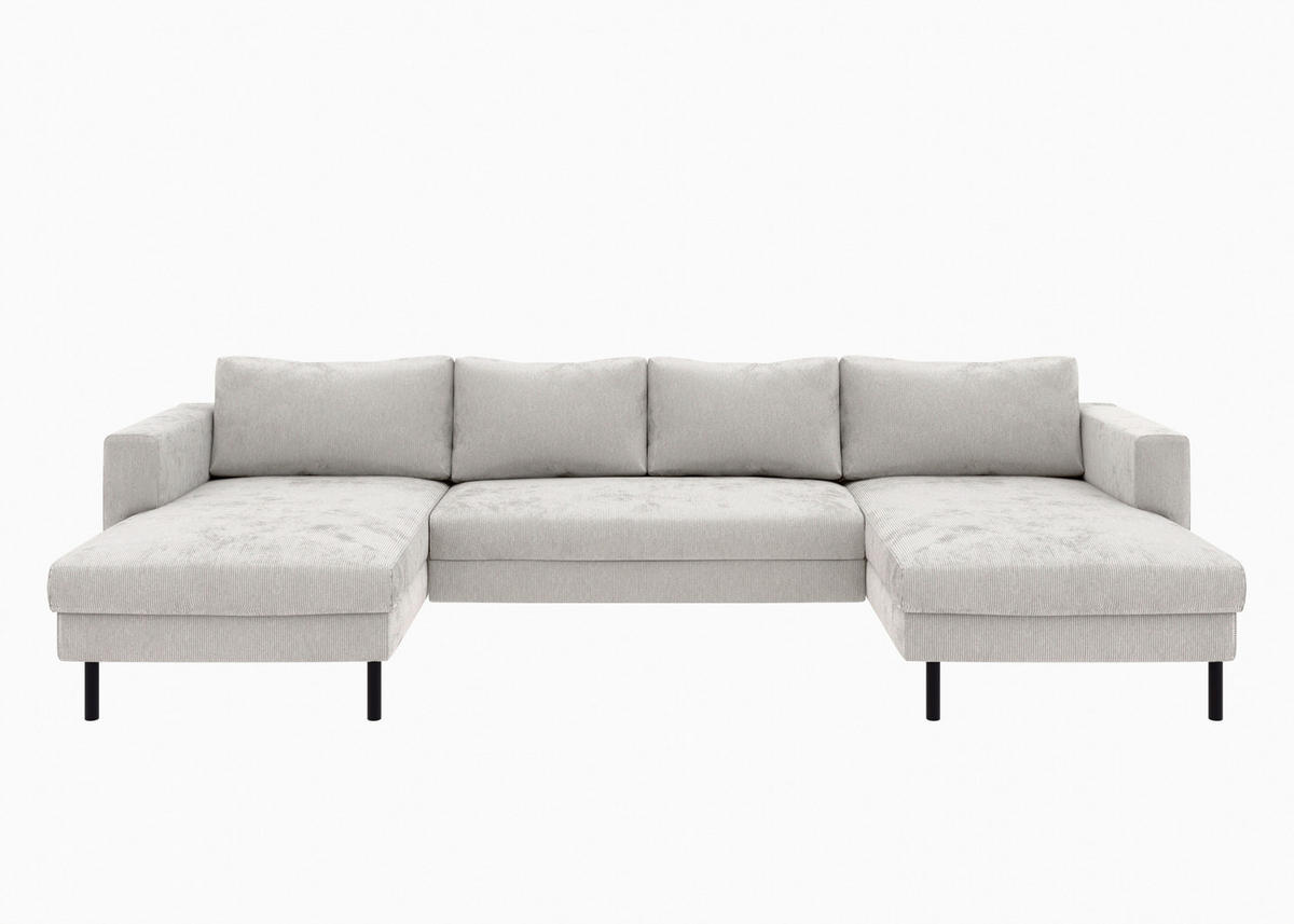 WOHNLANDSCHAFT Grau Cord  - Schwarz/Grau, MODERN, Textil/Metall (161/306/161cm) - Trendmanufaktur