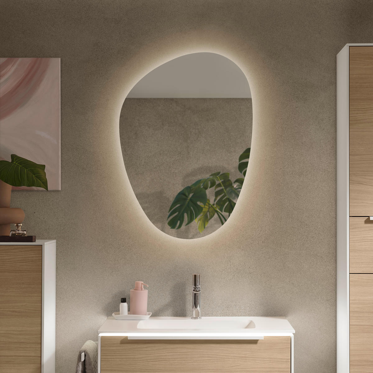 BADEZIMMER 3-teilig  in 80,5 cm  - Eichefarben/Weiß, Design, Holzwerkstoff/Stein (80,5cm) - Musterring