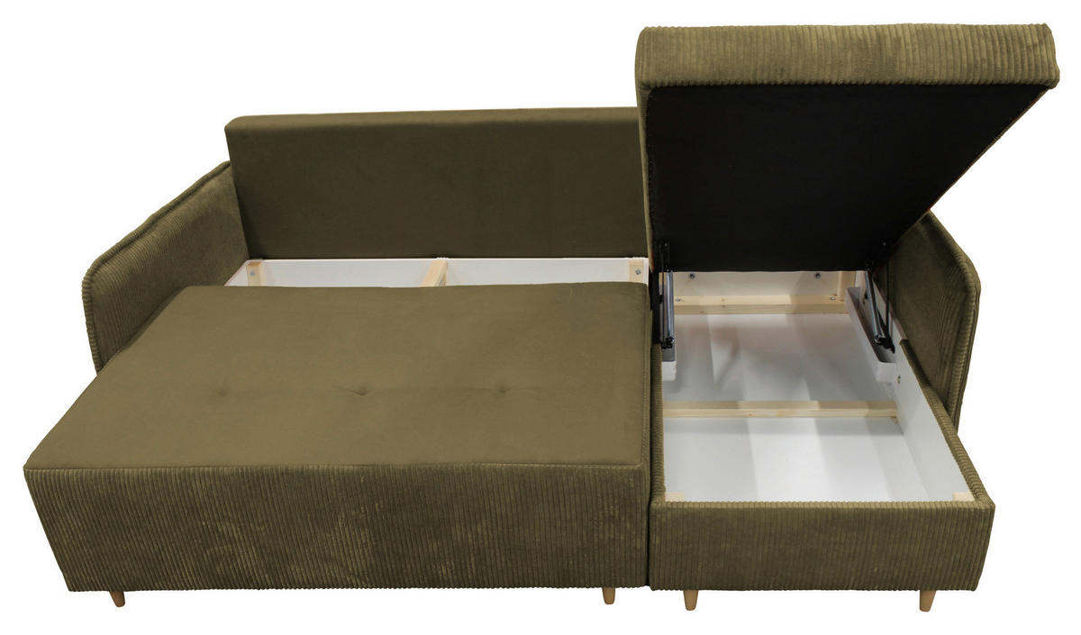 ECKSOFA TEDDY Grün Cord, Bouclé Zierkissen, Rückenkissen, Bettkasten  - Naturfarben/Grün, Design, Holz/Textil (215/142cm) - MID.YOU