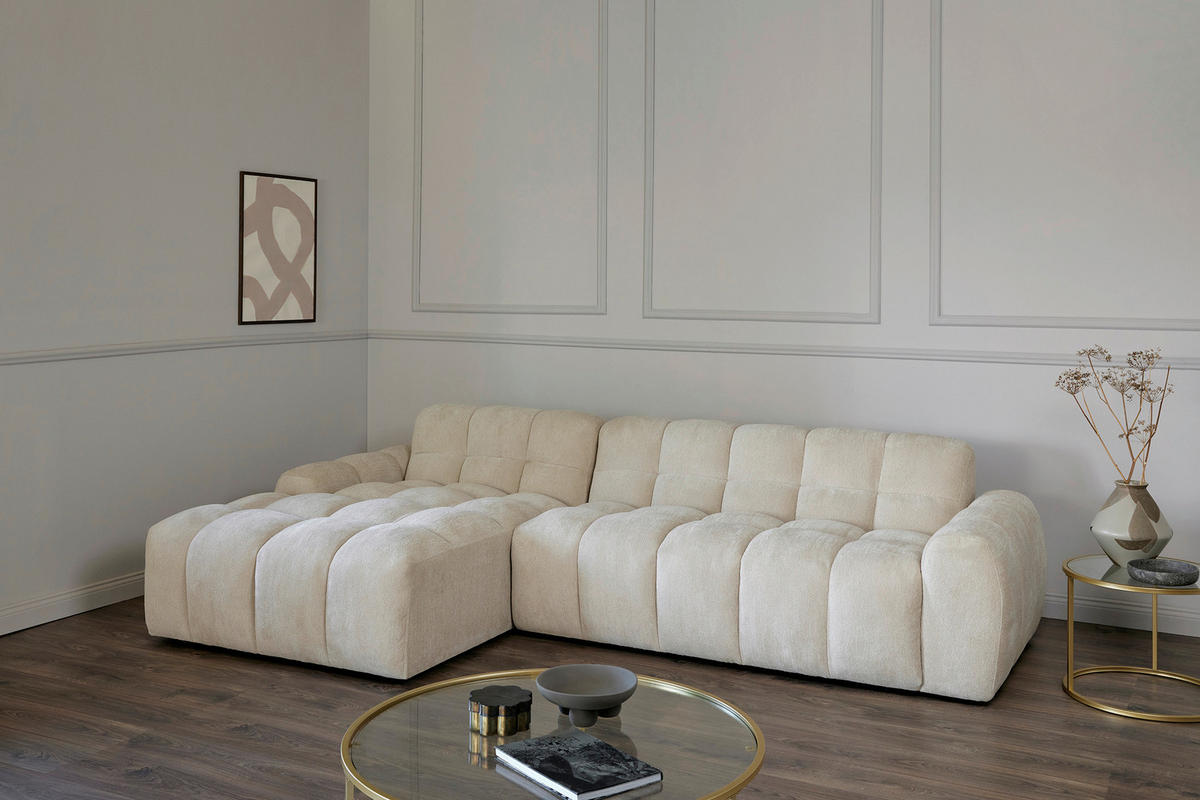 ECKSOFA RELAX BUBBLE CORNER L-L EU Beige Bouclé  - Beige/Schwarz, MODERN, Holz/Kunststoff (305/159cm) - Livetastic