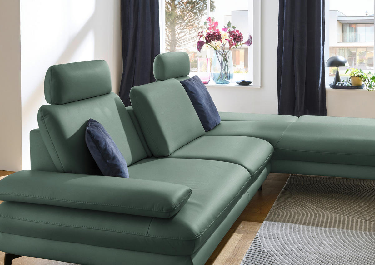 ECKSOFA in Echtleder Opal  - Opal/Schwarz, Design, Leder/Metall (308/195cm) - Dieter Knoll