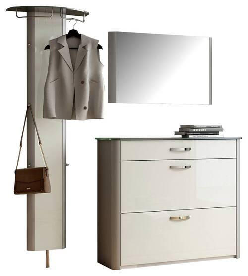 GARDEROBE 3-teilig  in 200/192/34 cm  - Weiß Hochglanz/Alufarben, Design, Glas/Holzwerkstoff (200/192/34cm) - Moderano