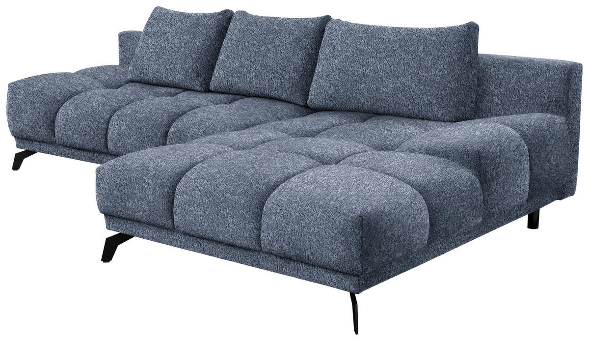 ECKSOFA in Chenille Dunkelblau  - Schwarz/Dunkelblau, Modern, Textil/Metall (290/182cm) - Hom`in