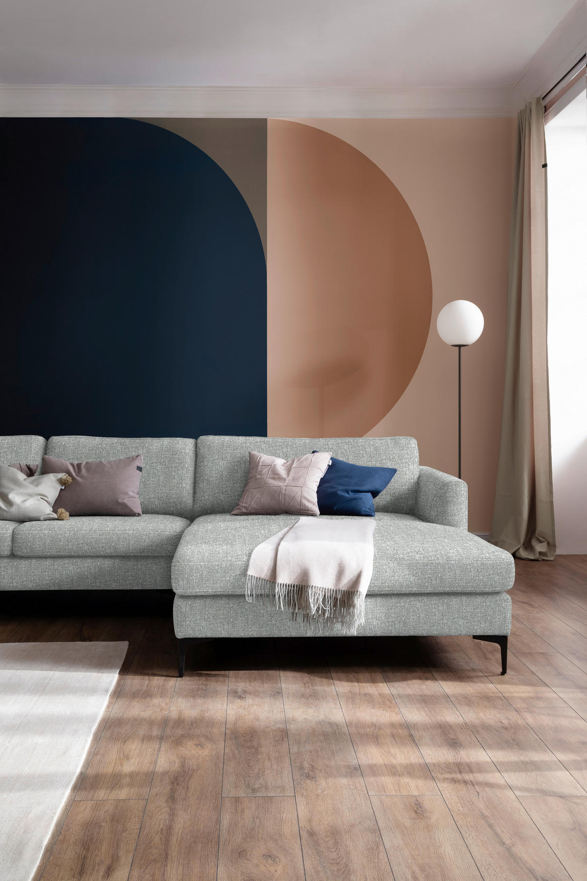ECKSOFA in Flachgewebe Hellgrau  310/195 cm  - Hellgrau/Schwarz, Design, Textil/Metall (310/195cm) - Schöner Wohnen