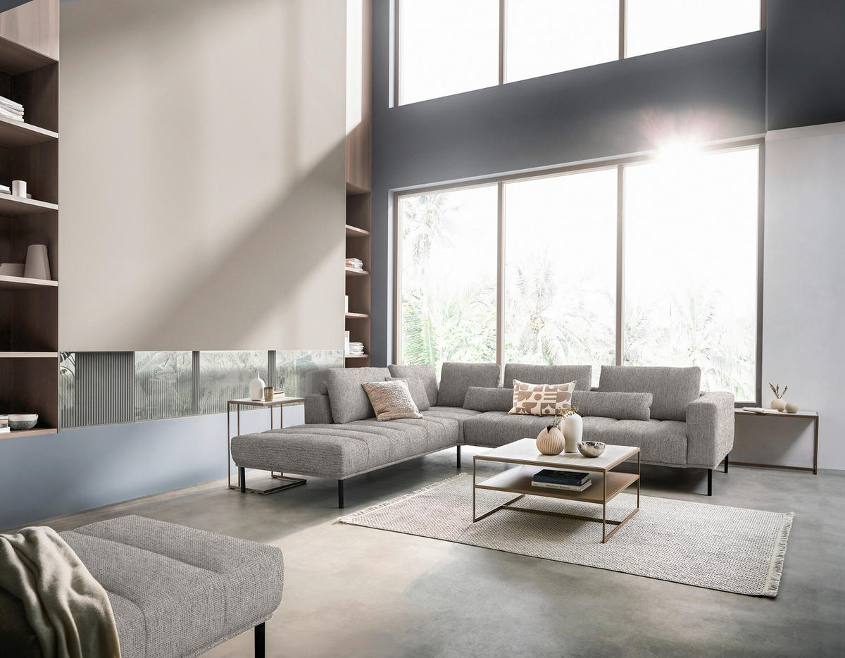 ECKSOFA  in Flachgewebe Greige  270/308 cm  - Greige/Schwarz, Design, Textil/Metall (270/308cm) - Pure Home Lifestyle