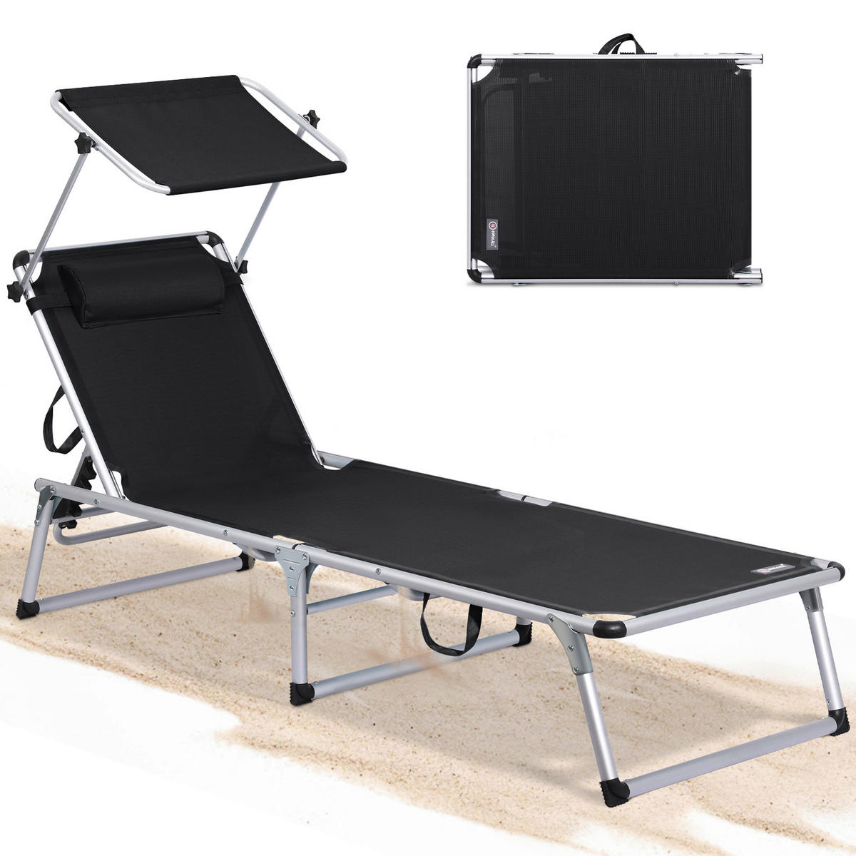 STRANDLIEGE 190/73/62 cm  - Schwarz, Basics, Textil/Metall (190/73/62cm) - Modante