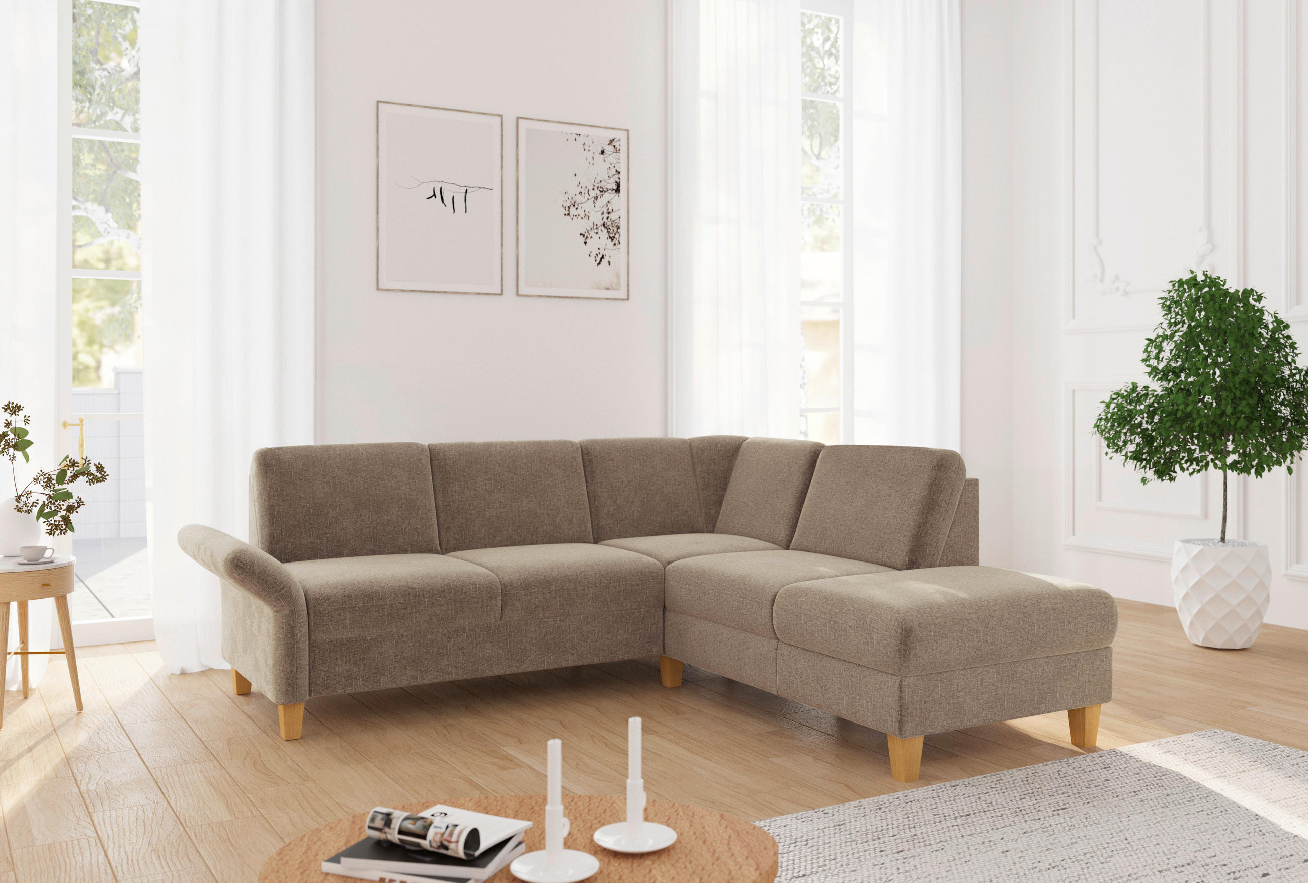 ECKSOFA ROCHELLE E Hellbraun Flachgewebe  - Hellbraun/Eichefarben, KONVENTIONELL, Holz/Textil (240/216cm) - Sit & More