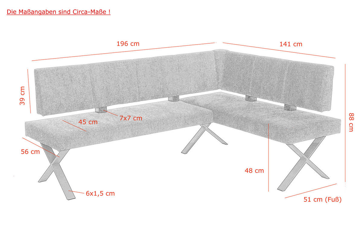 ECKBANK 140/200 cm  in Anthrazit  - Anthrazit, MODERN, Textil/Metall (140/200cm) - MID.YOU