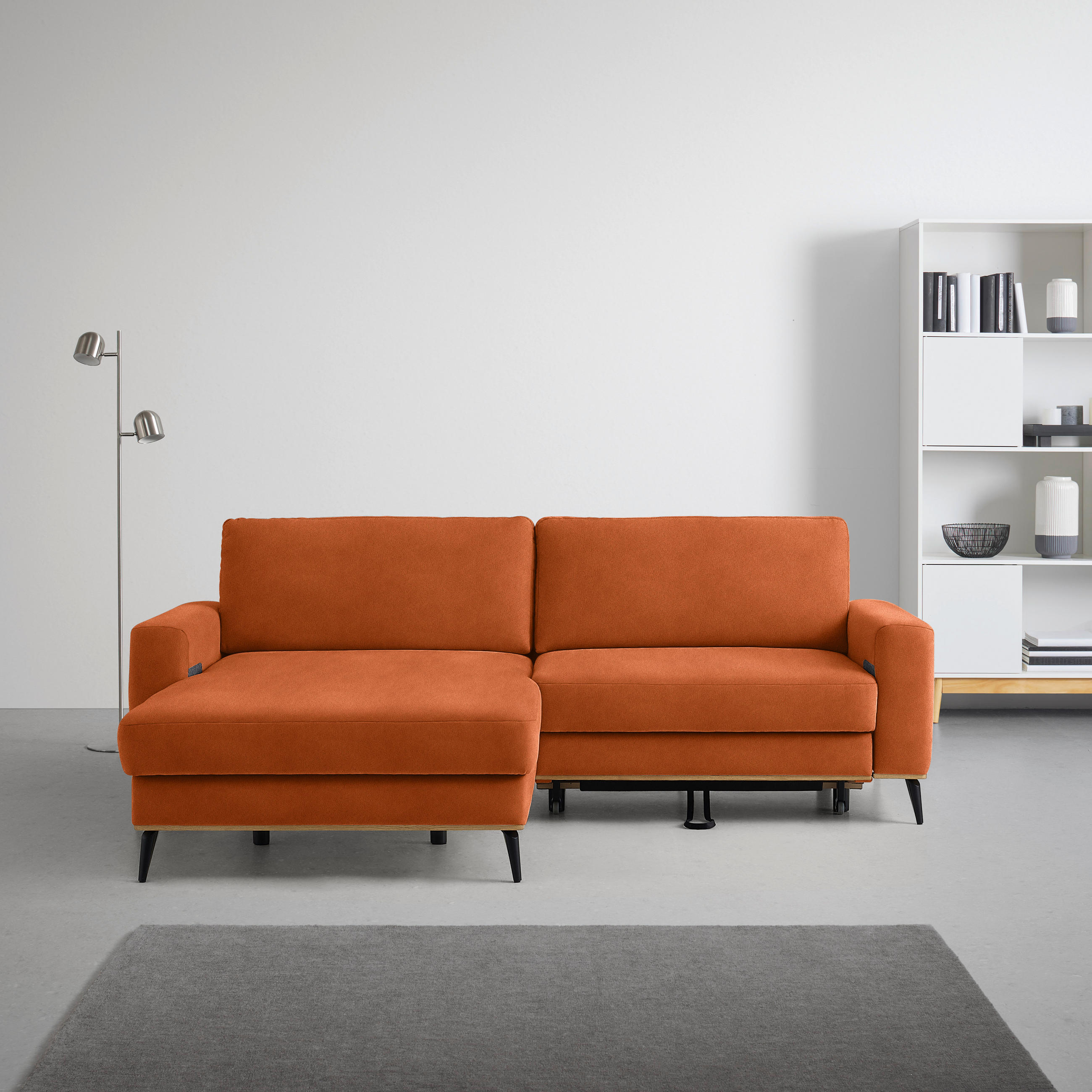 ECKSOFA Lederlook, Mikrofaser Orange  - Schwarz/Orange, Konventionell, Holz/Textil (167/87/234cm) - MID.YOU
