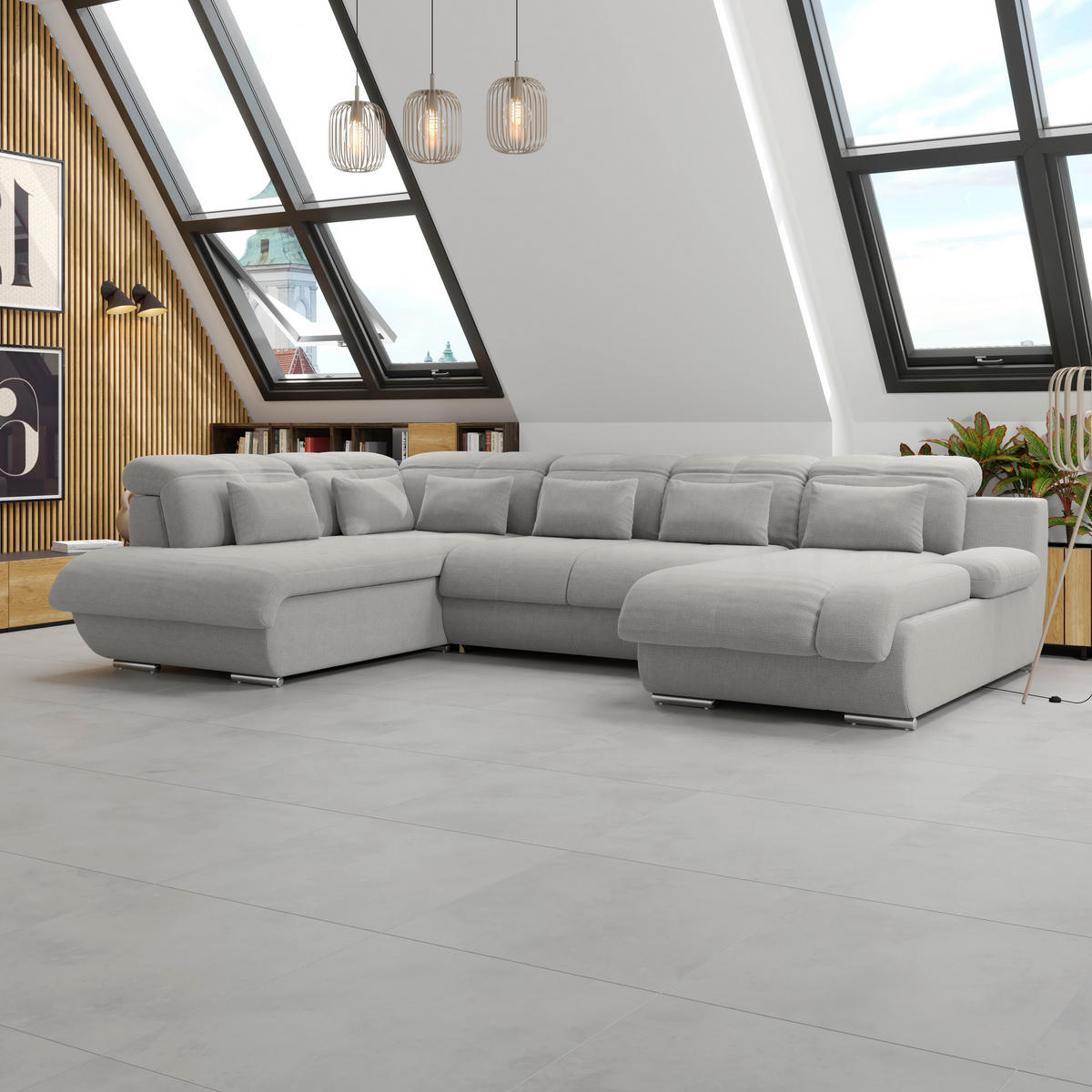 WOHNLANDSCHAFT MULTI Grau Chenille  - Chromfarben/Grau, MODERN, Textil/Metall (228/345/184cm) - Livetastic