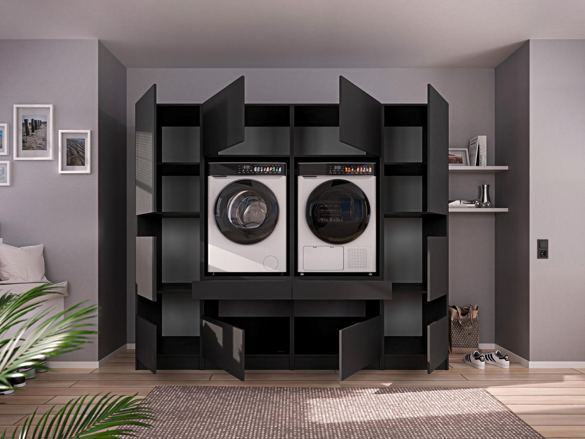 WASCHMASCHINENSCHRANK 68/200/68 cm  in Anthrazit  - Anthrazit/Schwarz, Design, Holzwerkstoff/Metall (68/200/68cm) - Milino