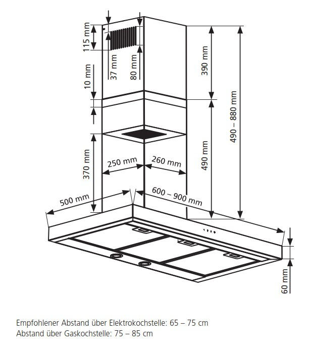 DUNSTABZUGSHAUBE SIRIA90E1  - Edelstahlfarben, Basics, Metall (90,0/49,0-88,0/50,0cm) - Oranier