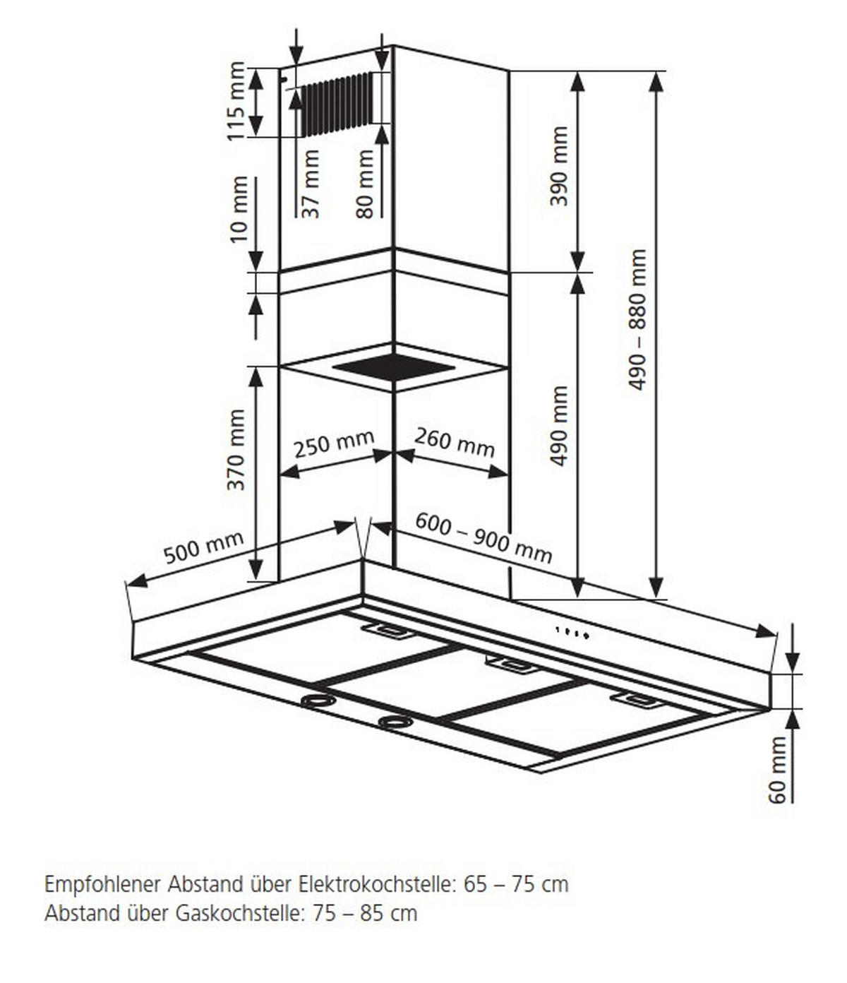 DUNSTABZUGSHAUBE SIRIA60E1  - Edelstahlfarben, Basics, Metall (60/49,0-88,0/50,0cm) - Oranier