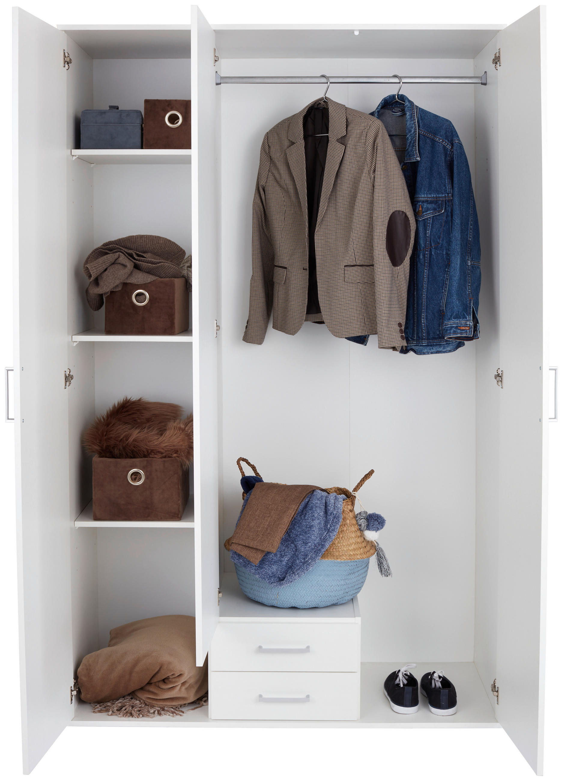 Thumbnail - P & B Drehtürenschrank, Weiß, Kunststoff, 3 Fächer, 2 Schublade(n) Schubladen, 120x196x55 cm, Blauer Engel, BQ - Bündnis...