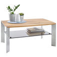 COUCHTISCH in Holz, Metall, Glas 90/60/40 cm - Edelstahlfarben/Eichefarben, KONVENTIONELL, Glas/Holz (90/60/40cm) - Novel