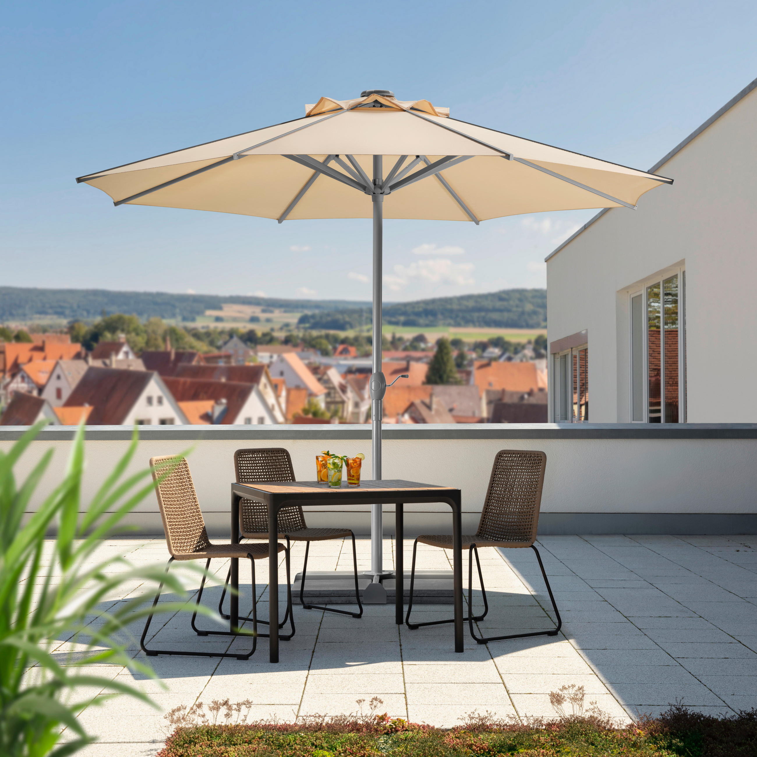 SONNENSCHIRM 350 cm Naturfarben  - Silberfarben/Naturfarben, Basics, Textil/Metall (350/275/350cm) - Schneider