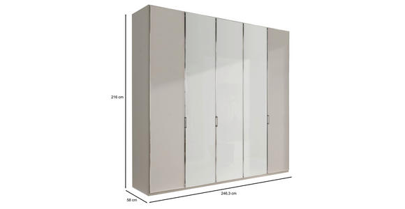 DREHTÜRENSCHRANK 250/216/58 cm 5-türig Grau, Weiß - Chromfarben/Weiß, Design, Glas/Holzwerkstoff (250/216/58cm) - Novel