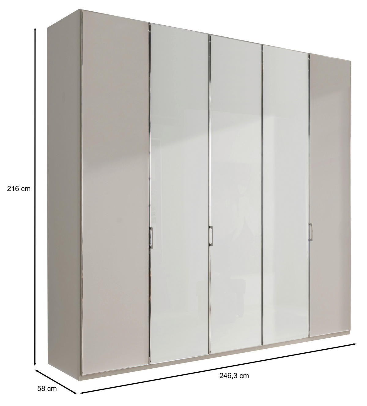 DREHTÜRENSCHRANK in Grau, Weiss  - Chromfarben/Weiss, Modern, Glas/Holzwerkstoff (250/216/58cm) - Novel