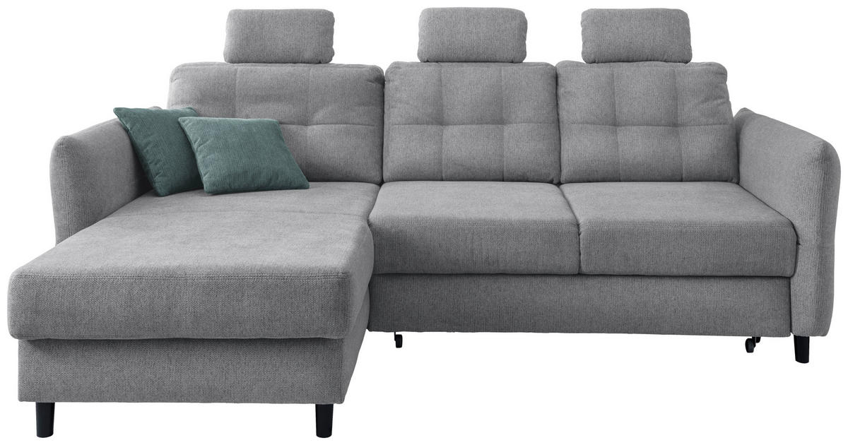 ECKSOFA in Chenille Silberfarben  - Mintgrau/Silberfarben, Modern, Holz/Textil (176/250-280cm) - Livetastic
