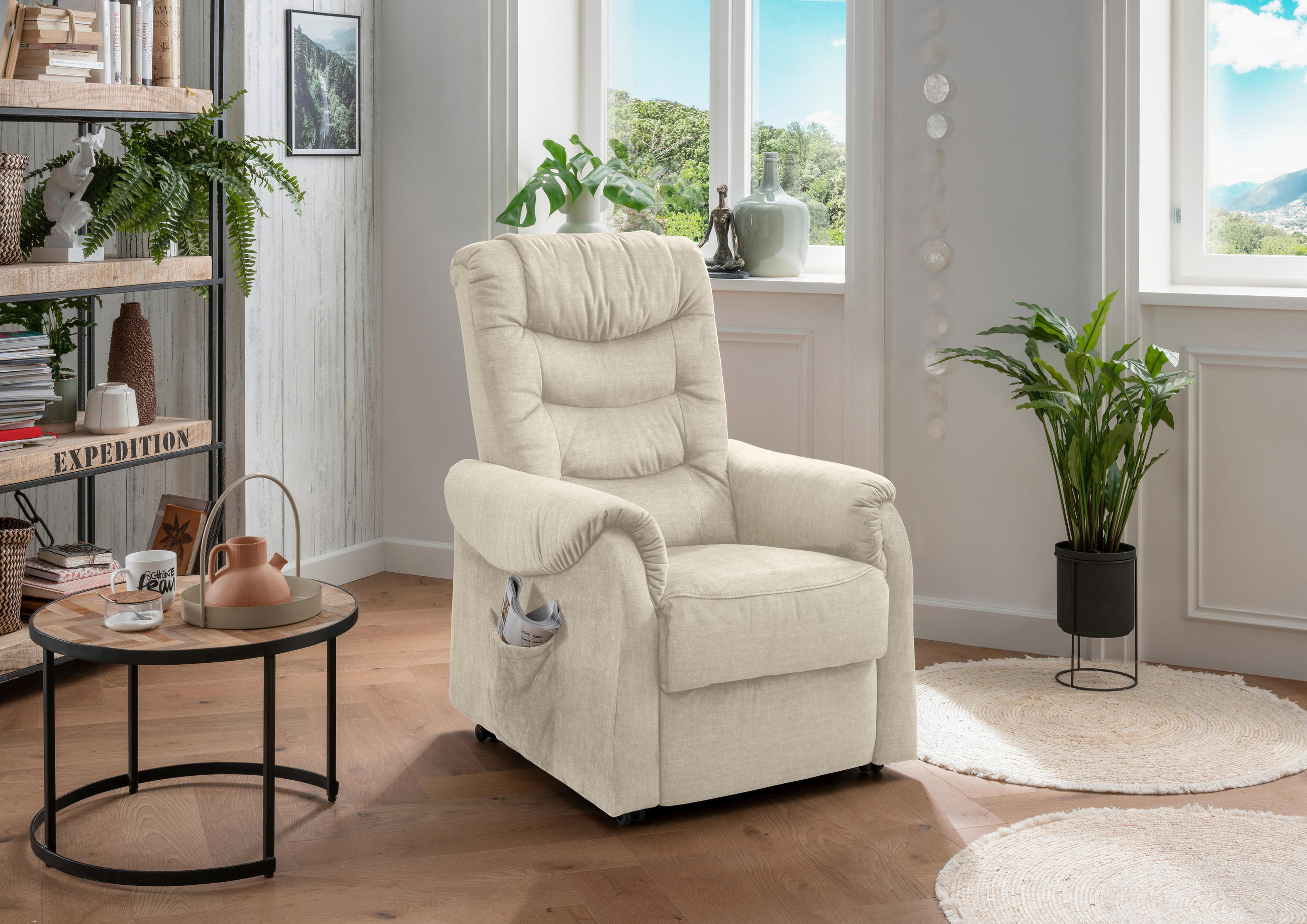 FERNSEHSESSEL Velours Beige  - Beige/Schwarz, Design, Kunststoff/Textil (78/107/93cm) - Livetastic